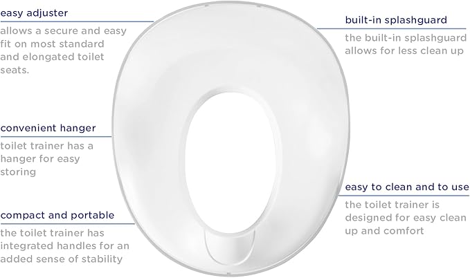 Ubbi Adjustable Toilet Trainer for Toddlers in Potty Training with Built-in Handles and Bonus Potty Hook for Easy Storage, Gray