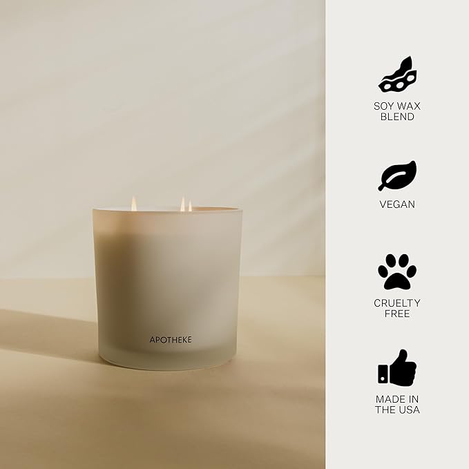 Apotheke 3-Wick Scented Candles for Home, Wild Mint & Ivy - 26 oz Long-Lasting Soy Wax Jar Candle, 120-140 Hours Burn Time - Notes of Cedarwood, Oakmoss, Patchouli, Hint of Wild Mint, Eucalyptus & Ivy