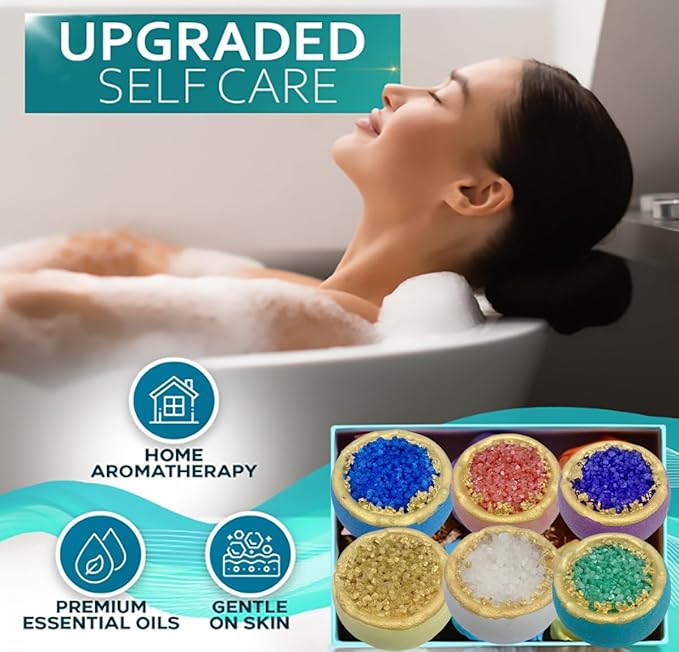 Bath Bombs Sea Salt by HUNDREZ Bath Bomb for Adults, Women, and Kids - Relaxing Treats and Spa-Grade Ingredients - Multicolor Set of 6 Relaxing Bath Bombs