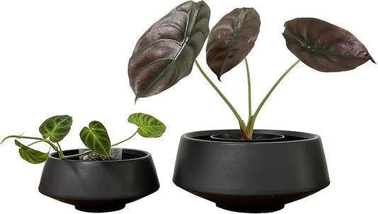 Admired by Nature Set of 6.5" & 9.5" Ceramic Flower Planters, Ceramic Pot Planter, Plant Pots Indoor Ceramic, Houseplant Ceramic Pot, Decorative Planter for Indoor Succulent Plant Home Décor, Black