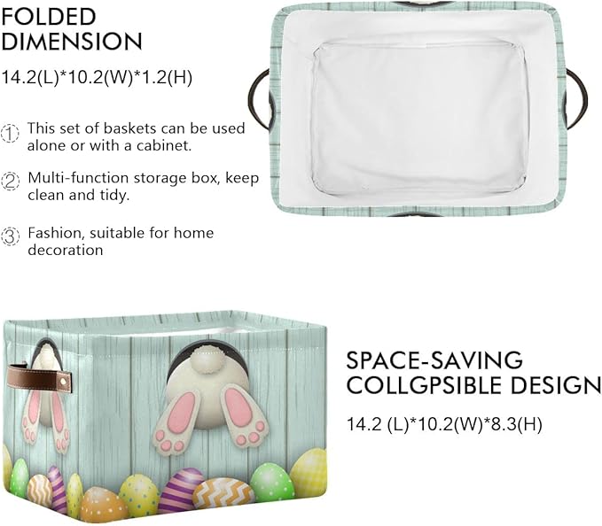 Easter Day Bunny Tail Eggs Storage Basket Fabric Laundry Baskets Happy Easter Rabbit Spring Storage Boxes Organizer Bag for Baby Cloth Dog Toy Book Storage Cubes Shelf Closet Bins 16×12×8 Inches