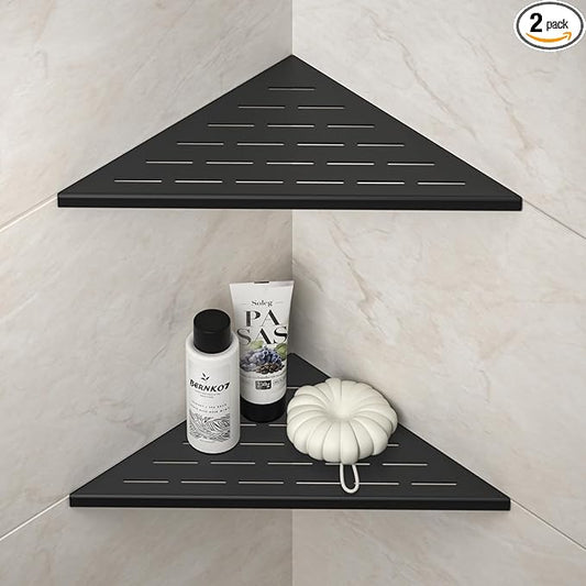 Corner Shower Shelf, 12" Matte Black 304 Stainless Steel Slot Design Recessed Corner Shelves 2 Pack Bathroom Shelf Rack for Tiled Wall, Large Size