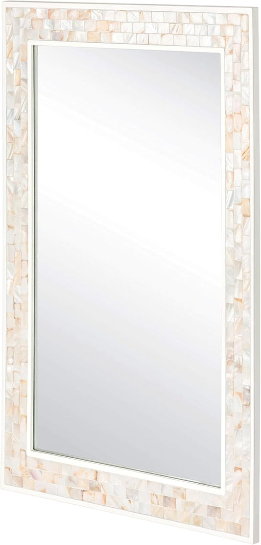 Tanmicoshomy 26 x 40 Inch Rectangle Wall Mirror, Natural Shell Framed Rectangular Mirror for Bathroom, Vanity, Bedroom, Living Room, Entryway, Wall Mounted Horizontal or Vertical, White