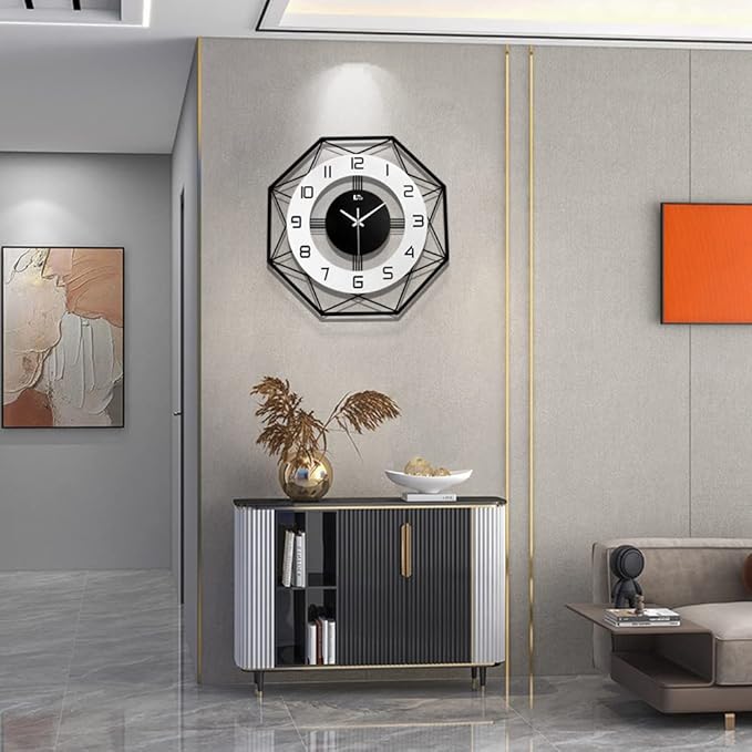 Modern Wall Clock for Bedroom Big Silent Large Decorative Wall Watch for Living Room Decor Black Office Kitchen Non Ticking Metal Indoor Wall Clock 17 Inch