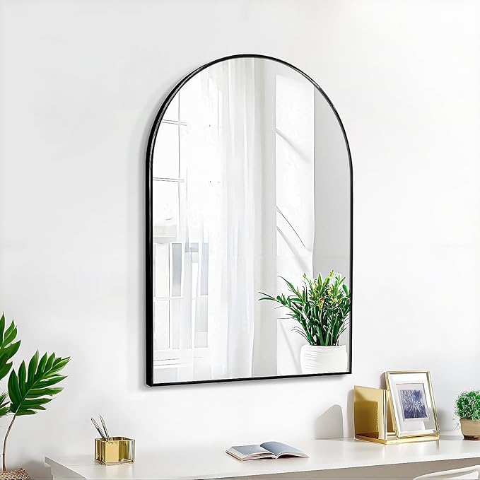 20x30 Arch Mirror Rectangle Wall Mounted Metal Frame Mirrors for Entryway Bedroom Bathroom Living Room 20 30 inch Gold Silver - Black