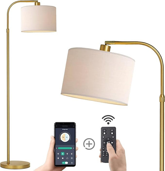 Gold Floor Lamp with Remote Control, Adjustable Height Dimmable Arc Floor Lamp for Living Room, Modern Gold Standing Lamp Dimmable for Bedroom, Office, 1000 Lumens LED Smart Bulb Included,
