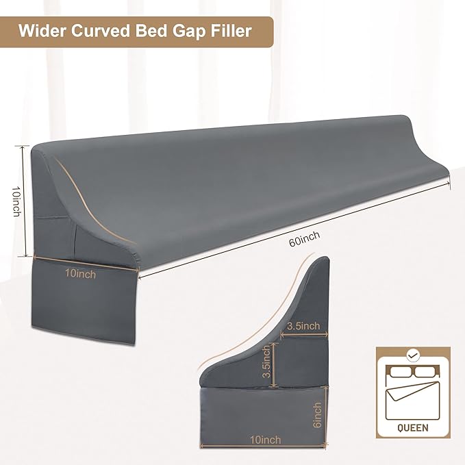 Vekkia Queen Size Bed Wedge Pillow for Headboard Gap/Extra Wider10 Bed Wedge Gap Filler,Mattress Wedge Fill Wider Gap (0-8") Between Headboard and Mattress(Grey 60"x10"x10")
