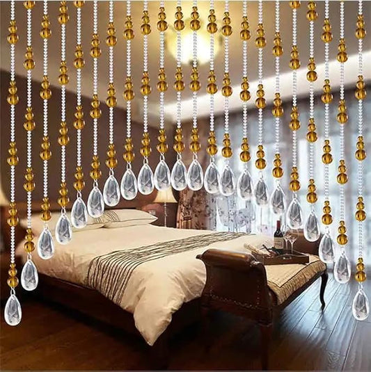 Hanging Glass Door Beads Beaded Curtains Valance Self-Adhesive for Doorways Crystals Stran Arched Windows, Clear Crystal Room Bead Partition Curtain Door Frame Beads for Doorways Closets 3