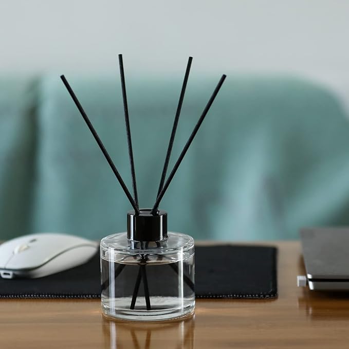 4PCS Fragrance Glass Diffuser Bottles, Refillable Diffuser Bottles with 20pcs Reeds Sticks & Black Caps & Funnel, Diffuser Jars for Home Oil Fragrance Decoration Girl Women Gift (100ML)