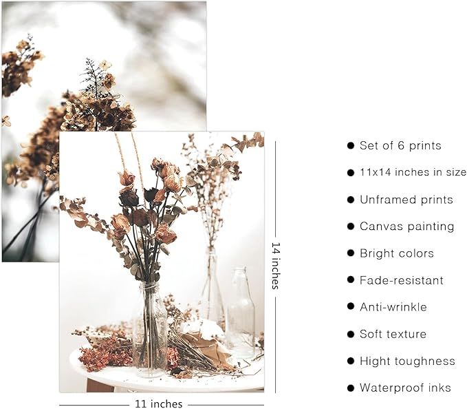 HoozGee Botanical Wall Art Prints Set of 6 Canvas Art Wall Decor Print Nature Pictures Reed Dried Flower Plant Wall Poster Print Home Decor for Living Room Decor (11"x14" UNFRAMED)