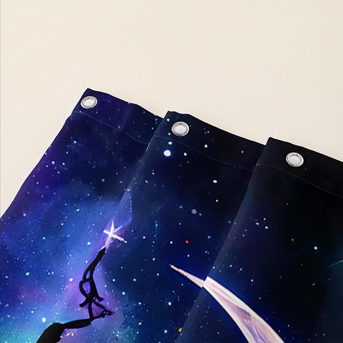 AILONEN Mermaid Shower Curtain, Galaxy Shine Mermaid Theme Shower Curtain Set,Dream Nebula and Moon Waterproof Shower Curtains for Girls Teens Kids,48" W*72" H