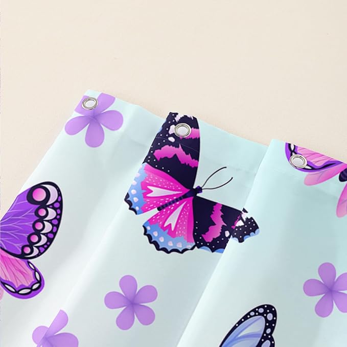 AILONEN Pink Butterfly Girls Shower Curtain for Bathroom Decor,Beautiful Floral Butterfly Women Butterfly Bath Curtain 36" W*72" H Polyester Waterproof Bathroom Curtain with 12 Hooks