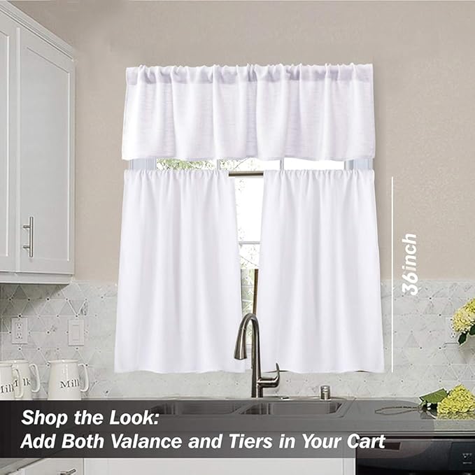 Valea Home Burlap Tier Rod Pocket Curtains - Rustic Tan, Set of 2, Perfect for Short Windows, 36 Inch Linen Cafe Style