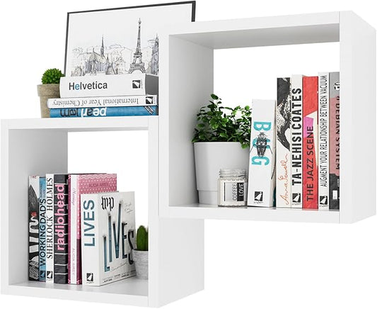Kaboon Cube Shelves Set2, White Display Shelves Wall Mount 7.75" D x 12.5" W x 12.5" H, (White, Square 2 Cubes)