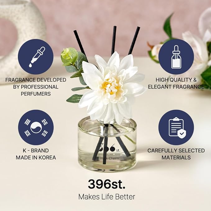 396 st. Dahlia Flower Reed Diffuser, White Musk, 200ml(6.7oz) / Reed Diffuser Sets, Scentsy Home Fragrance, Scented Oils, Home & Bathroom Décor