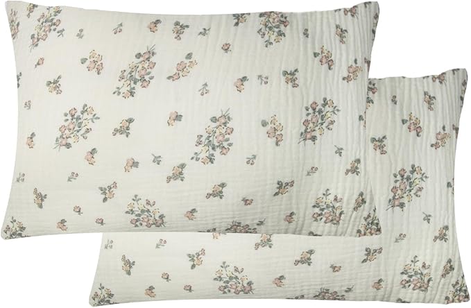 Organic Cotton Muslin Mini Pillowcases with Envelope Design,2 Pack Ultra Breathable Kids Toddler Pillowcases for Boys and Girls- 13 x 18 inches (Purple Flower)