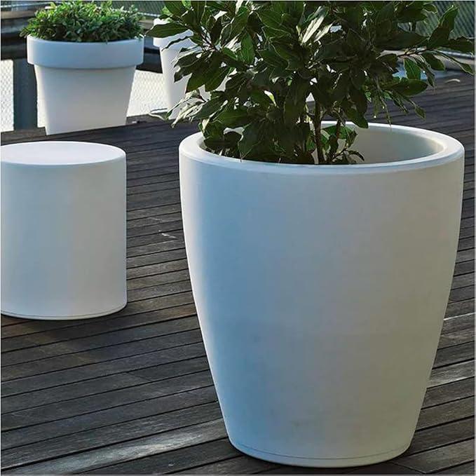 Elly Décor 12 inch Planter for Garden with Drainage, Large Round, Lightweight & Extremely Durable, Deck Indoor/Outdoor Plastic Pot, 12"x12"x7", White