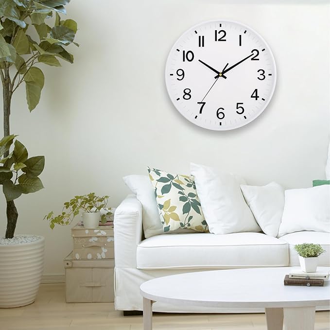 HZDHCLH White Wall Clocks Battery Operated 12 inch Silent Non Ticking Modern Wall Clock for Living Room Bedroom Kitchen Office Decor