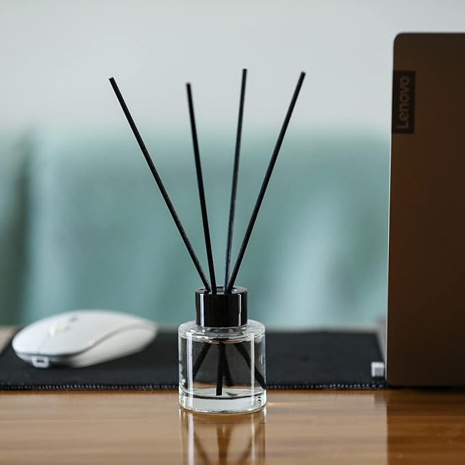 4PCS Refillable Fragrance Glass Diffuser Bottles with 20pcs Reeds Sticks & Black Caps & Funnel, Diffuser Jars for Home Oil Fragrance Decoration Girl Women Gift (50ML)
