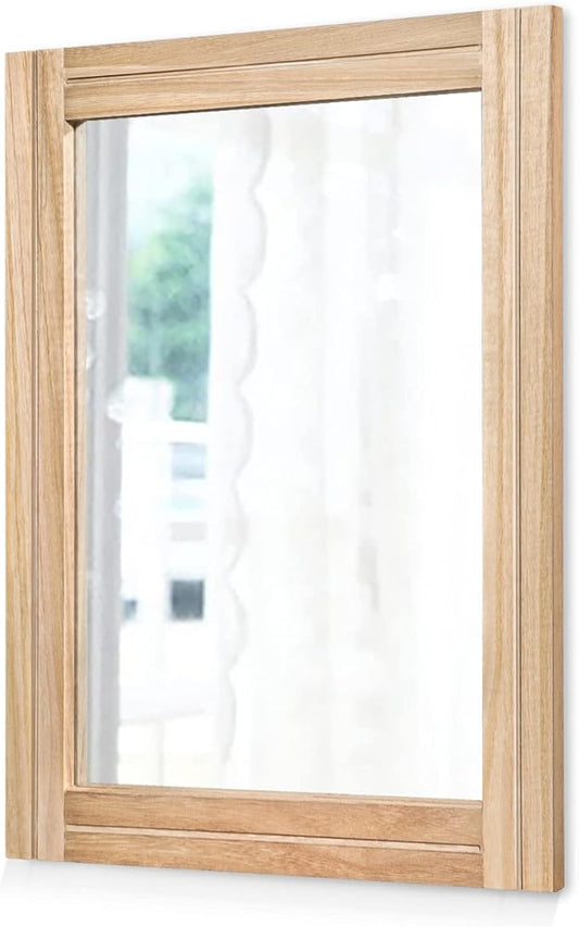 AAZZKANG Rustic Mirrors for Wall with Rectangular Wood Frame Decorative for Farmhouse Bedroom Bathroom Living Room Home Office Large 26"x18"