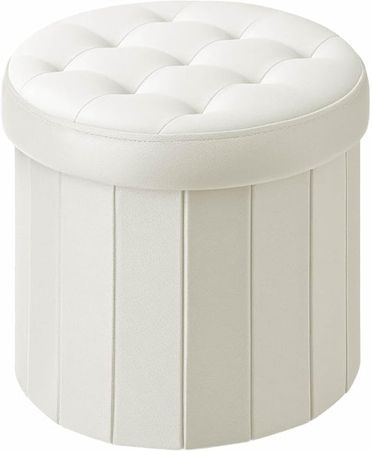Folding Storage Ottoman Round 15Inch, Foot Stool with Thicker Foam Padded Seat Small Velvet Storage Ottoman Bench Foot Rest for Living Room Foldable Coffee Table,Beige