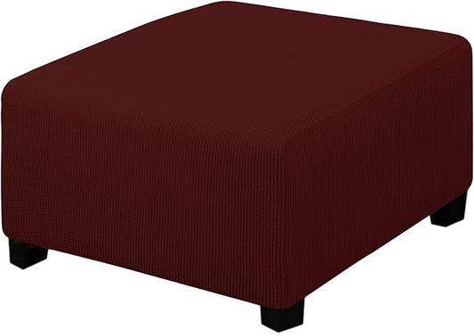 Easy-Going Stretch Ottoman Cover Folding Storage Stool Furniture Protector Soft slipcover with Elastic Bottom (Medium,Wine)