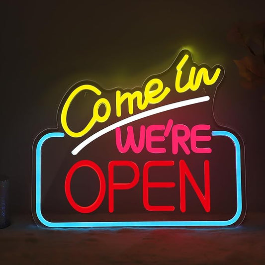 Come In We're Open Neon Sign for Wall Decor, Bright LED Neon Open Signs for Business Storefront Window Glass Door Shop Florists Bar Cafes Pubs
