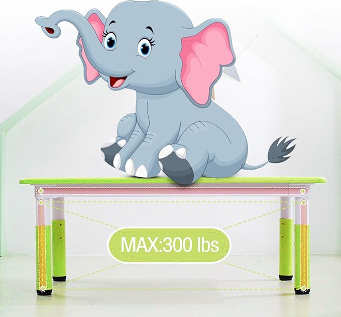 Kids Table and 6 Chair Set - Height Adjustable, Multifunctional Desk, Ergonomically Designed Chairs, Max 300lbs, for Ages 2-10, Classroom, Daycares, Home