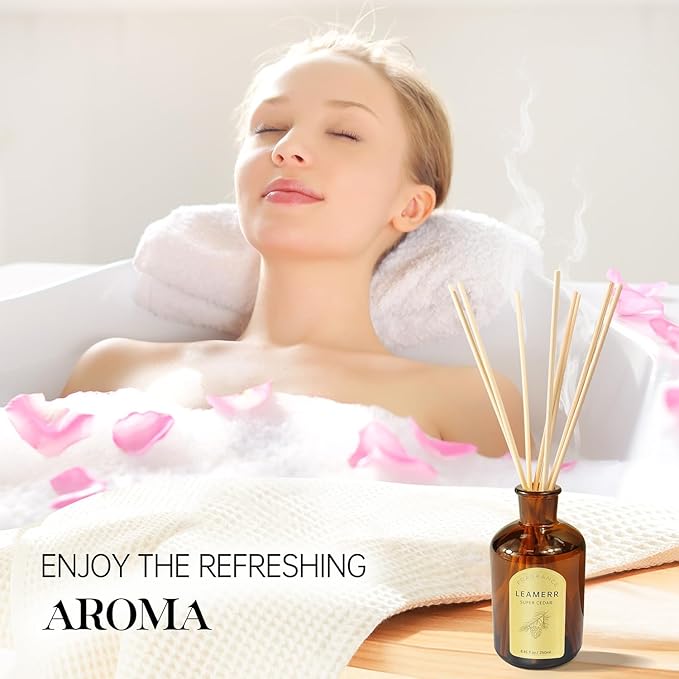 Fragrance Essential Oil Reed Diffuser Set - 8.8 oz (250 ml) Super Cedar Scent Used for Lasting Fragrance in Bedroom, Suitable for Toilet to Remove Odor Fragrance Essential Oil Diffuser