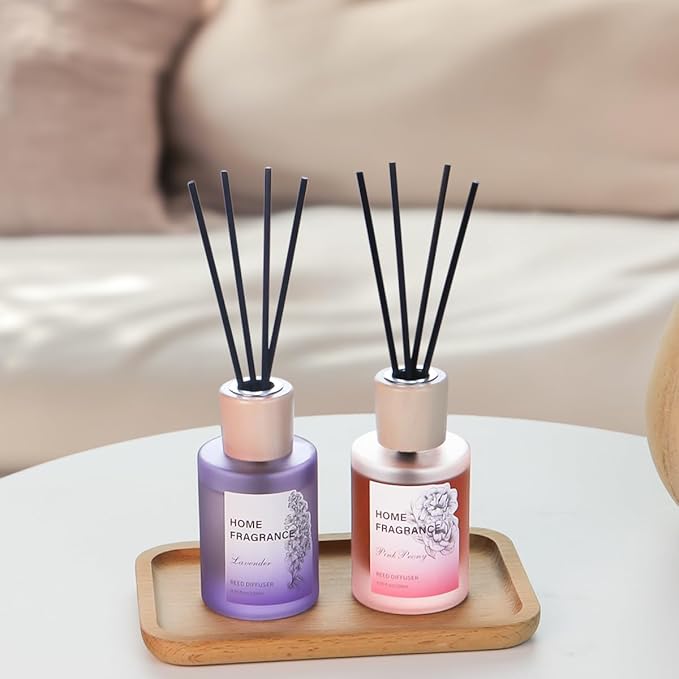 Reed Diffuser - Lavender&Pink Peony 4.06oz (120ml) 2 Packs Essential Oil Reed Diffuser Set with 16 Sticks, Long Lasting Fragrance for Home, Bathroom, Bedroom, Room, Decor