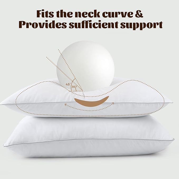 WOLKI Goose Feather Down Alternative Pillows King Size Set of 2, 100% Soft Cotton Shell Bed Pillow, Hotel Sleeping Pillow for Back, Stomach or Side Sleepers 20x36