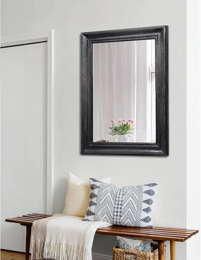 Mirrors for Wall with Black Wood Frame Large 26"x18" Rectangular Hanging Mirrors for Bathroom Bedroom Living Room Home Decor