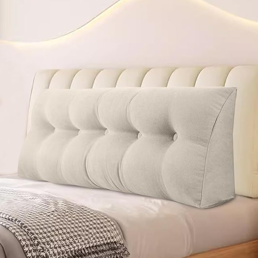 Large Triangular Headboard Pillows Long Backrest Positioning Support Bolster Cushion for Daybed Fluffy Quality Plush Body Wedge Pillow with Removable Cover(White-Cal King-71x8x20 in)