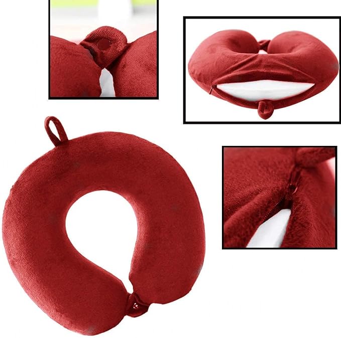 Travel Pillow - Memory Foam Neck Pillow Support Pillow,Luxury Compact & Lightweight Quick Pack for Camping,Sleeping Rest Cushion (Red)