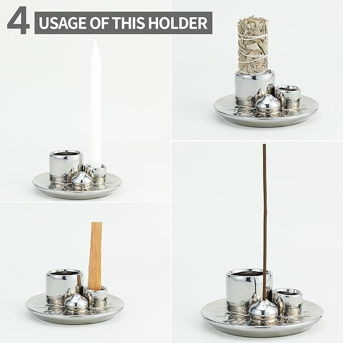 Palo Santo Sticks Holder, Multi-Purpose Handmade Ceramic Incense Burner for Palo Santo Incense Sticks, Sage Holder for Burning, Ash Catcher Tray for Meditation Yoga Room (Sliver)