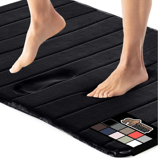 GORILLA GRIP Memory Foam Bath Mat, Soft Absorbent US Designed Bathroom Rug, Gripping Dots Machine Washable Bathmat, Cushioned Floor Mats, Shower Sink Rugs Room Décor Accessories, 30x20 Black