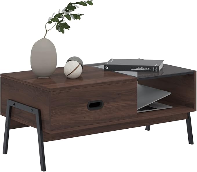 soges Coffee Table, Brown Lift Top Coffee Table with Storage, Coffee Table with Lift Top, Rustic Wood Raisable Top Central Table for Living Room