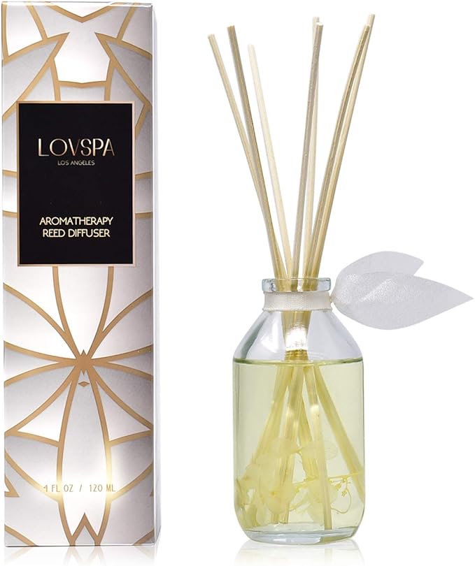 LOVSPA Amber Romance Reed Diffuser Set - Amber, Sandalwood & Floral Scent Diffuser for Home - Non-Toxic Oil Reed Diffuser - Made in The USA