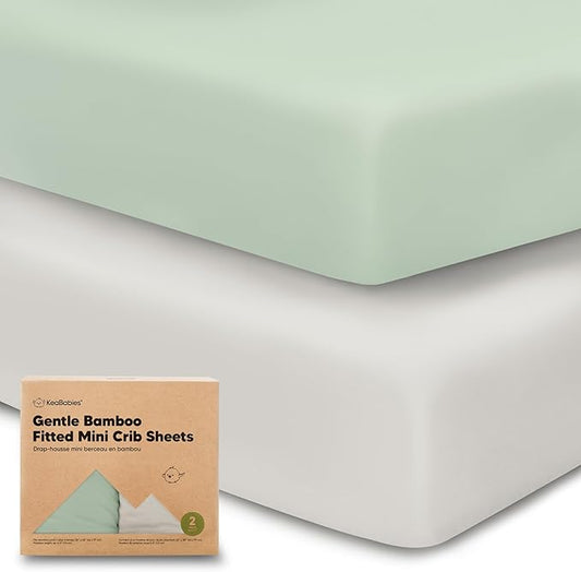 Pack and Play Sheets Fitted, 2-Pack Mini Crib Sheets - Pack N Play Sheets, Organic Fitted Crib Sheet for Pack and Play Mattress, Playard Baby Crib Sheets, Crib Sheets Neutral for Boys, Girls (Sage)