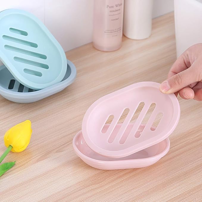 TOPSKY 2-Pack Soap Dish with Drain, Soap Holder, Soap Saver, Easy Cleaning, Dry, Stop Mushy Soap (Pink)