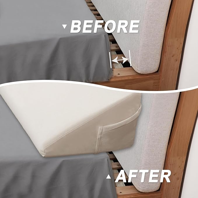 WdFour Bed Wedge Pillow, Close Off Headboard, Wall and Mattress Gap. Incline, Slanted Sweat-Proof Pillow for Neck and Back Pain Relief Anti-snoring for Comfortable Sleeping.(Beige,76Wx10Dx6H)
