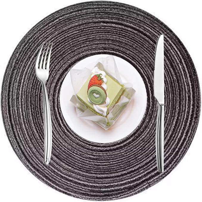 Rouned Braided Placemats Set of 4, 15 Inches Table Place Mats for Dining Table, Hot Pads for Kitchen, Trivets for Hot Dishes, Pots and Pans, Tabletop Accessories (Grey,4) ﻿