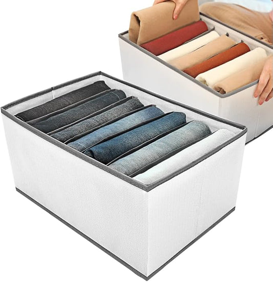 Wardrobe Closet Organizer and Storage for Clothes - 7 Grids Foldable Drawer Dividers Organizers for Jeans | Pants | Shirts | Leggings, Stackable Clothing Bins for Closets Organization (1PCS)