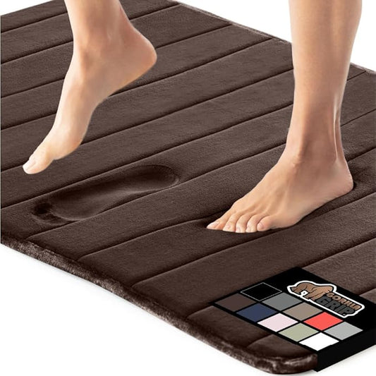 GORILLA GRIP Memory Foam Bath Mat, Soft Absorbent US Designed Bathroom Rug, Gripping Dots Machine Washable Bathmat, Cushioned Floor Mats, Shower Sink Rugs Room Décor Accessories, 24x17 Brown