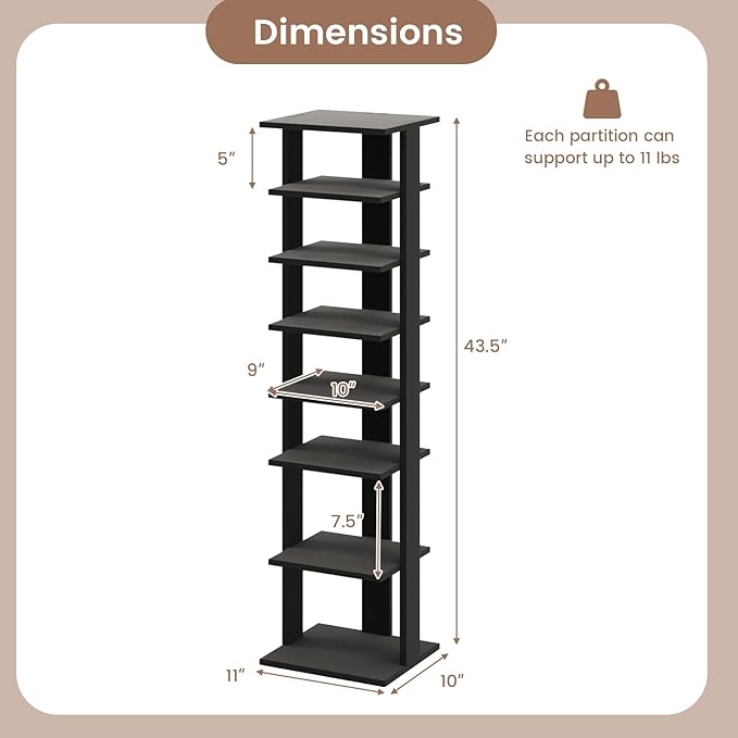 Tangkula 8-Tier Vertical Shoe Rack, Space-Saving Corner Shoe Organizer for 7 Pairs, Narrow Shoe Storage for Entryway, Front Door, or Closet
