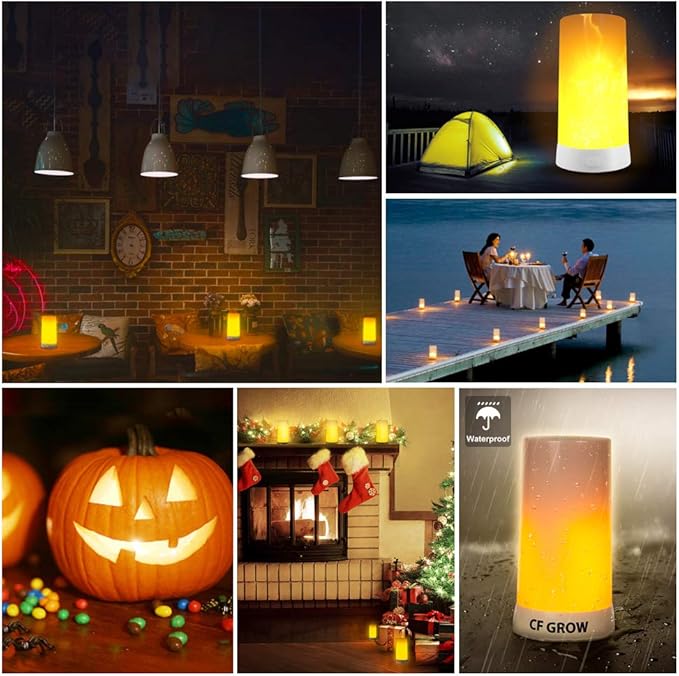 LED Flame Effect Light, USB Rechargeable Flame Candle Waterproof Dimmable 4 Modes Lantern with Gravity Sensing Effect & Magnetic Base, for Halloween, Room, Party, Bar Decor