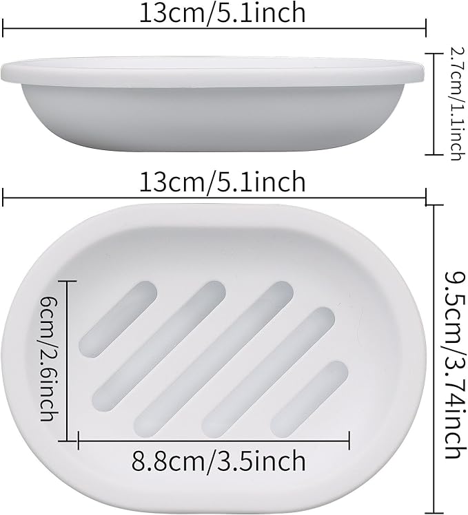 Topsky Soap Dish for Shower, 2pcs Soap Dishes Soap Savers for Bar Soap, Soap Bar Holder Shower with Drip Tray, Plastic Soap Holders with Drain for Kitchen Sink, Easy to Clean, Dry,White