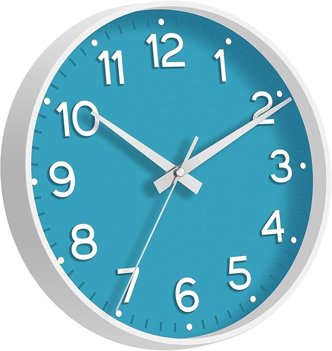 Wall Clock, 10 Inch Silent Wall Clocks Battery Operated-Modern Non Ticking Analog Clock Decorative for Kitchen Bedroom Office Bathroom(Blue)