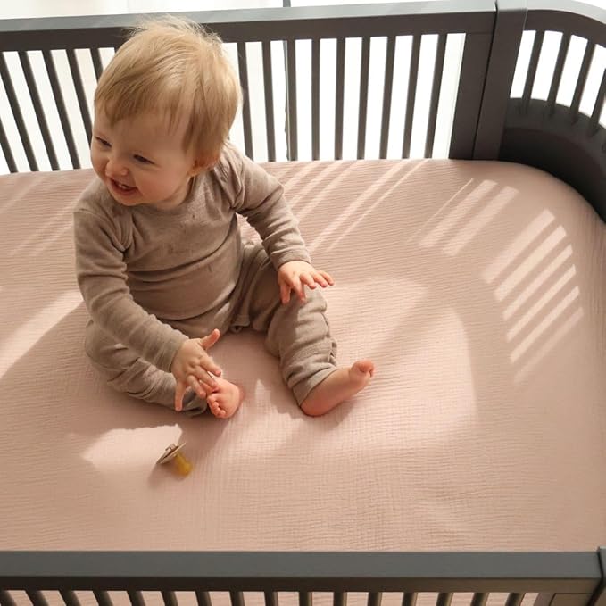Denmark - Super Soft Muslin Mini Crib Sheets - 24'' x 38'' - 100% Organic Baby Crib Sheets for Boys and Girls (Blush)