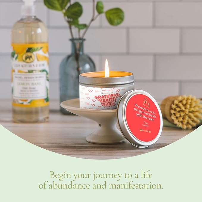 Magnificent 101 Long-Lasting Grateful Heart Vibes Aromatherapy Candle | 6 Oz - 35-Hour Burn | 100% Soy Wax, Cedar & Lavender Essential Oils | Ideal for Meditation, Energy Cleansing & Manifestation